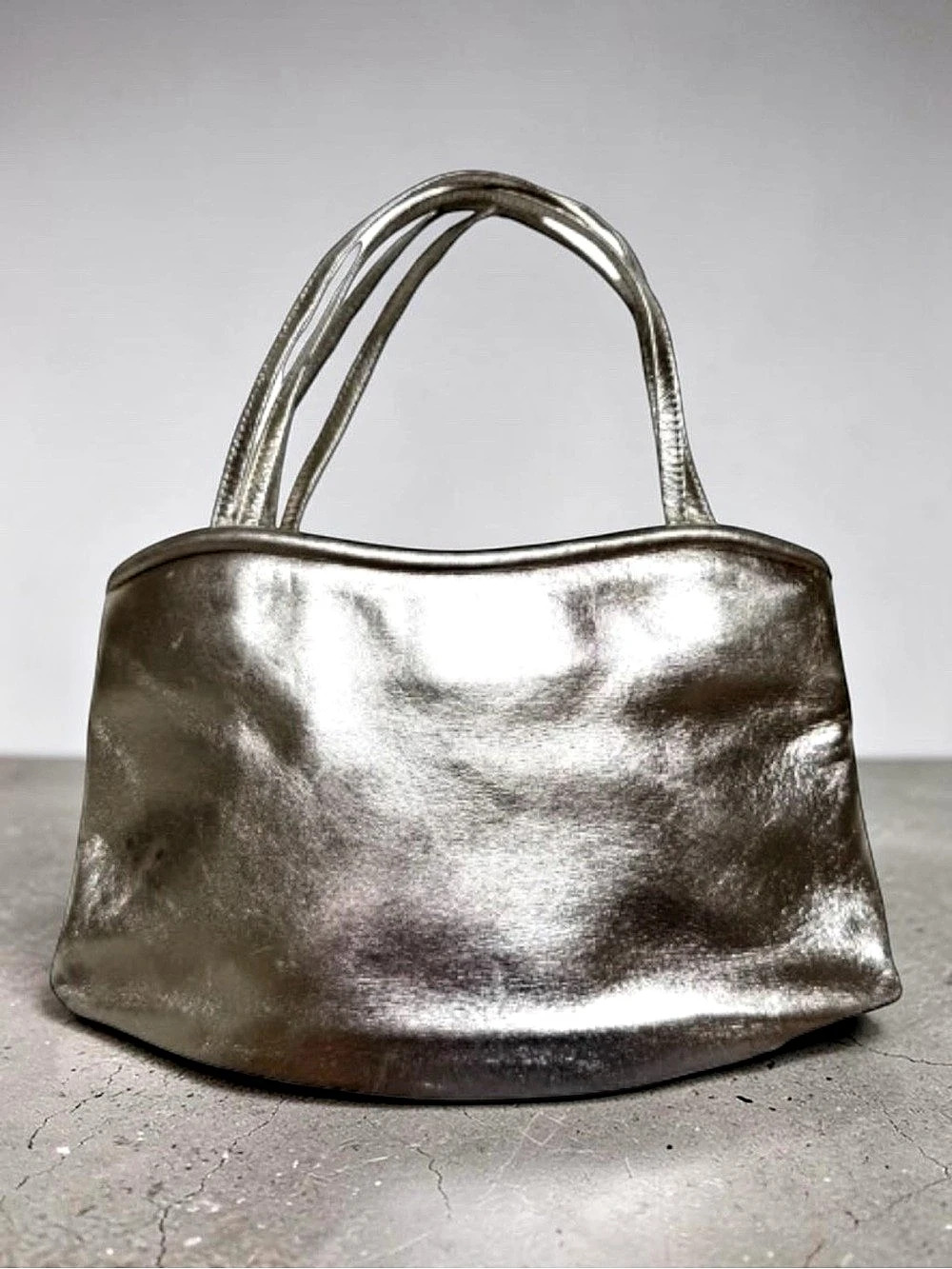 Vintage Manolo Blahnik Metallic Silver & White Shoulder Bag w/ coin purse